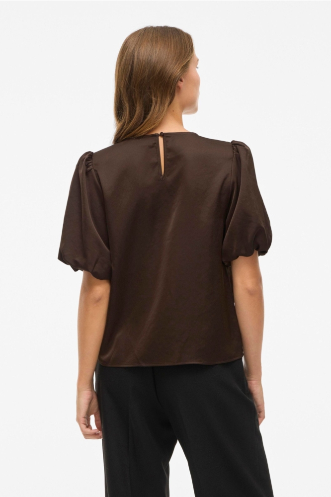 Vila bruine dames t-shirt | Model achteraanzicht
