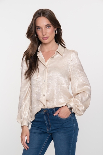 Geisha Blouse SHINY BLOUSE MET VELVET LOOK 53868 14 SILVER