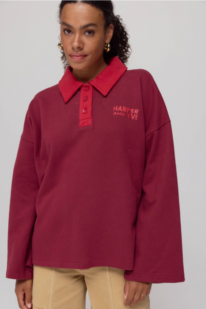 Harper & Yve bordeaux dames sweater | Model vooraanzicht