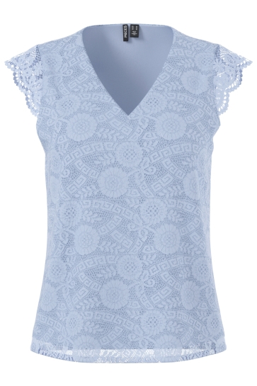 Pieces Top PCOLLINE SL LACE V-NECK TOP WVN NOO 17154614 Kentucky Blue
