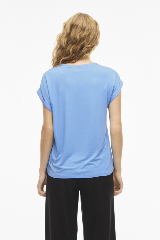Vila blauwe dames t-shirt | Model achteraanzicht