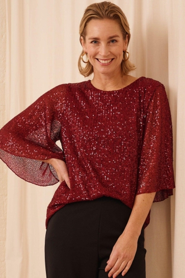 FOS Amsterdam T-shirt MARIPOSA PAILLETTEN 7643 603 BEAUJOLAIS