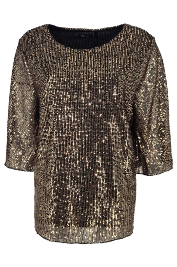 FOS Amsterdam T-shirt MARIPOSA PAILLETTEN 7643 001 ZWART/GOUD