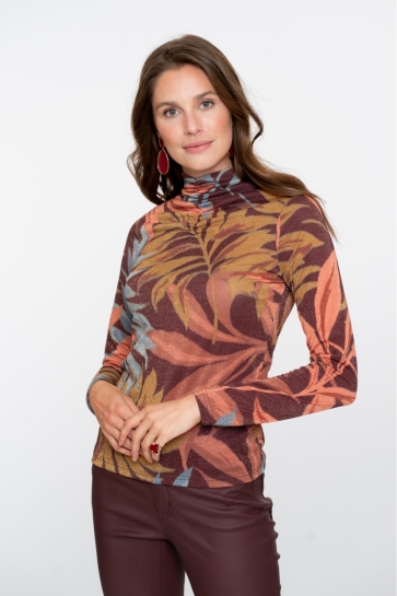 Geisha T-shirt TOP MET PRINT EN LUREX 53670 20 000470 BORDEAUX/ORANGE/BLUE