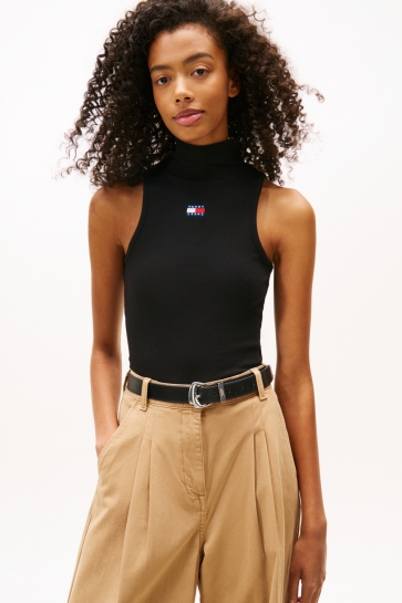 Tommy Jeans Top TJW SLIM SH BADGE RIB TANK DW0DW21840 BDS BLACK