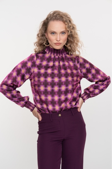 Geisha T-shirt TOP MET GRAFISCHE ALLOVER PRINT EN HIGHNECK 53944 20 Purple/Yellow