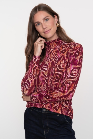 Geisha T-shirt TOP MET HOGE HALS EN KLEURRIJKE PRINT 52882 60 Fuchsia/Port