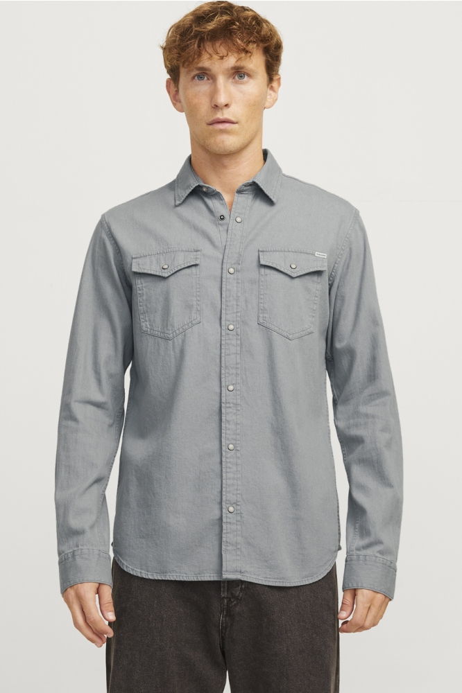 Jack & Jones grijze heren overhemd | Model vooraanzicht