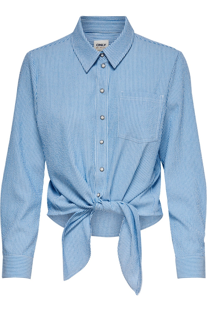onllecey ls stripe knot dnm shirt 15195910 only blouse cloud dancer/medium  blue