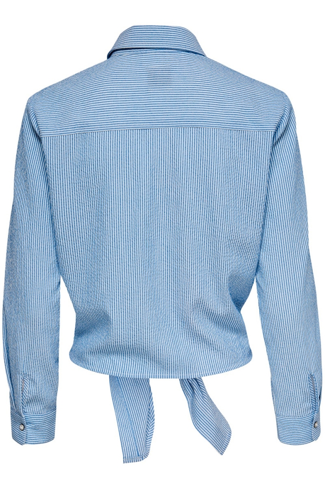 onllecey ls stripe knot dnm shirt 15195910 only blouse cloud dancer/medium  blue
