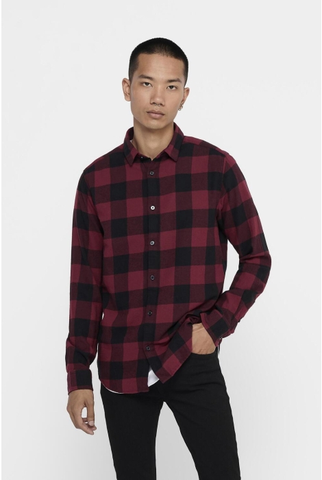 onsgudmund life ls checked shirt noos 22007112 only sons overhemd cabernet