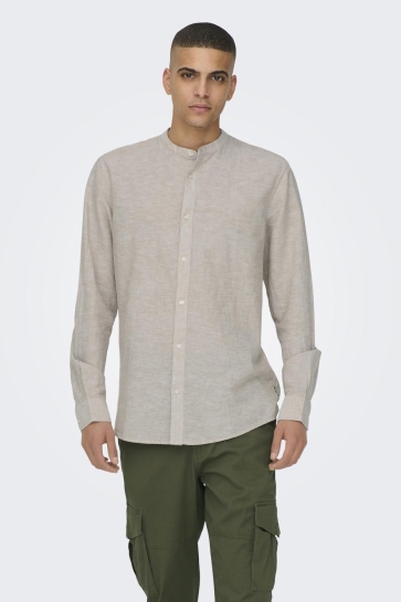 Only & Sons Overhemd ONSCAIDEN LS SOLID LINEN MAO SHIRT 22019173 Chinchilla