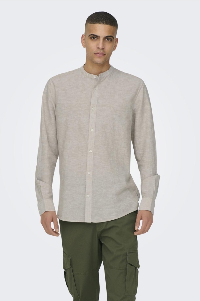 ONSCAIDEN LS SOLID LINEN MAO SHIRT 22019173 Chinchilla