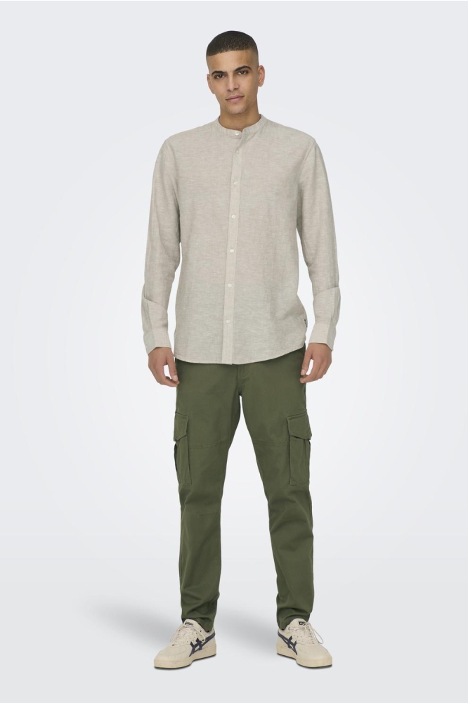 ONSCAIDEN LS SOLID LINEN MAO SHIRT 22019173 Chinchilla