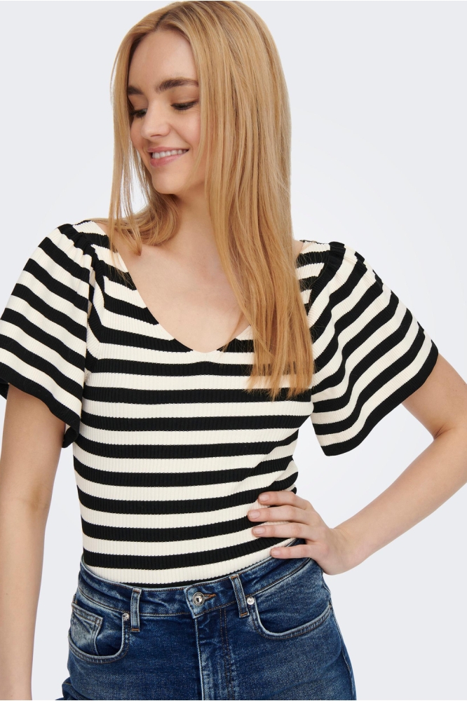 ONLLEELO STRIPE S/S BACK PULLOVER E 15283760 PIMICE STONE