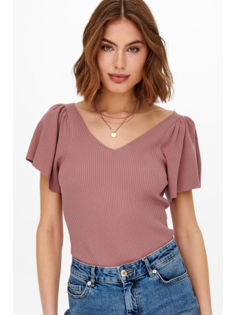 Only T-shirt ONLLEELO S/S BACK PULLOVER KNT NOOS 15203888 DRY ROSE