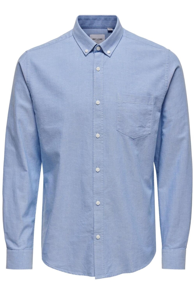 Only & Sons blauwe heren overhemd | Vooraanzicht