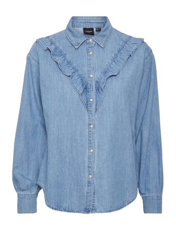 Vero Moda Blouse VMHAILY LS FRILL DENIM SHIRT 10280681 Light Blue Denim