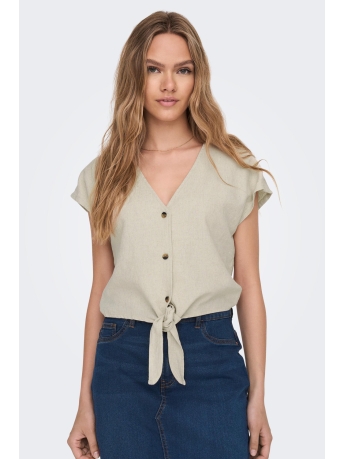 Jacqueline de Yong T-shirt JDYSAY S/S LINEN KNOT SHIRT WVN 15287724 OATMEAL/MELAMGE