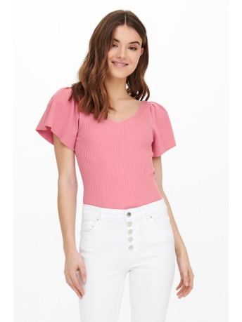 Only T-shirt ONLLEELO S/S BACK PULLOVER KNT NOOS 15203888 AZALEA PINK
