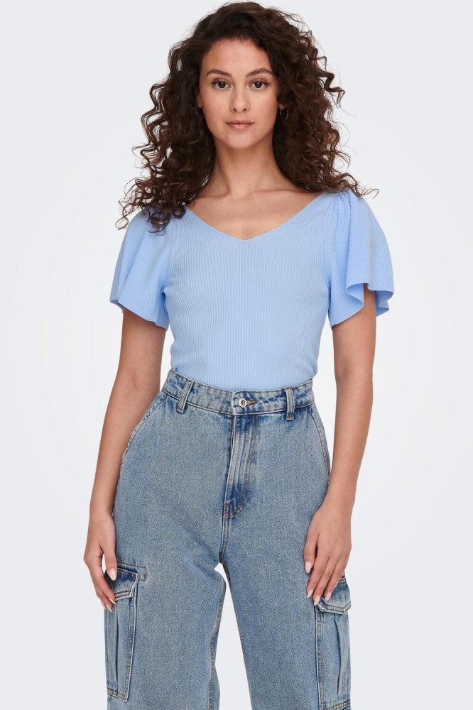 ONLLEELO S/S BACK PULLOVER KNT NOOS 15203888 CASHMERE BLUE