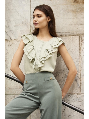 La Strada Unica Blouse LSURENZO LINEN BLEND  S/L TOP WVN 15282911 DESERT SAG