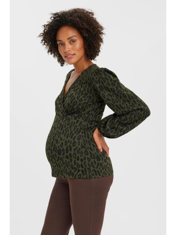 Mama-Licious Positiekleding MLJOA LS JAQUARD JRS TOP 2F. 20018050 OLIVE GREEN/LEO