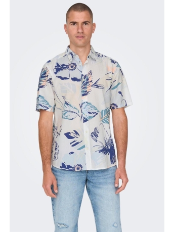 Only & Sons Overhemd ONSBES REG CTN SAGE AOP SS SHIRT 22025643 BRIGHT WHITE