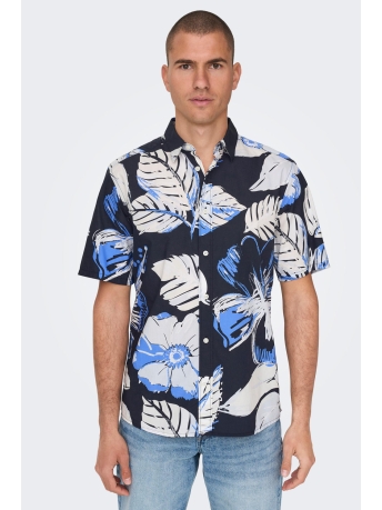 Only & Sons Overhemd ONSBES REG CTN SAGE AOP SS SHIRT 22025643 DARK NAVY