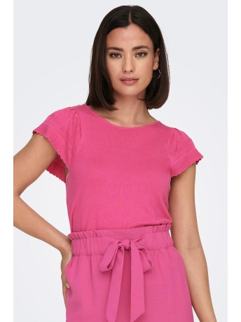 Jacqueline de Yong T-shirt JDYGURLI C/S SHORT FRILL TOP KNT 15291244 CARMINE ROSE