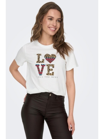 Only T-shirt ONLKITA REG S/S LEOPARD TOP BOX CS 15311251 CLOUD DANCER/LEO LOVE