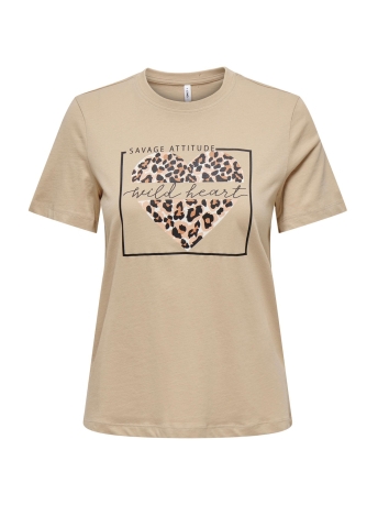 Only T-shirt ONLKITA REG S/S LEOPARD TOP BOX CS 15311251 HUMUS/LEO HEART