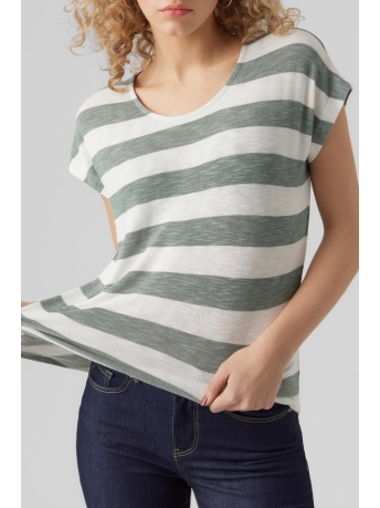 Vero Moda T-shirt VMWIDE STRIPE S/L TOP GA JRS NOOS 10284474 LAUREL WREATH/SNOW WHITE