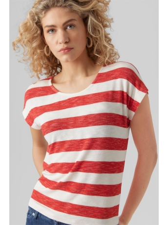 Vero Moda T-shirt VMWIDE STRIPE S/L TOP GA JRS NOOS 10284474 GOJI BERRY/SNOW