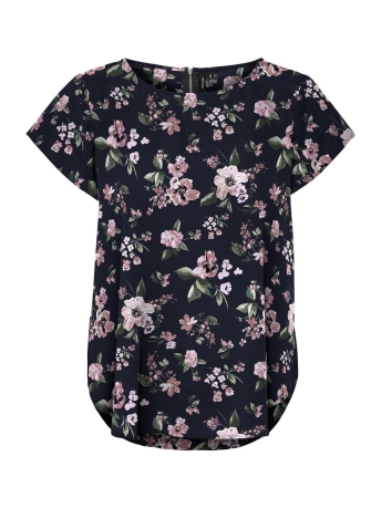 Vero Moda T-shirt VMSAKI SS ZIP TOP AOP WVN GA NOOS 10286092 Navy Blazer/Big Flower