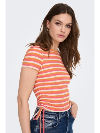 Only T-shirt ONLWENDY S/S RUCHING TOP JRS 15284982 FLAME/GEORGIA PE