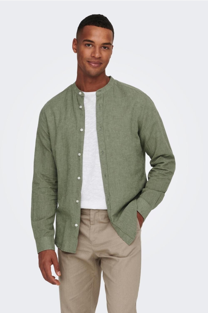 ONSCAIDEN LS SOLID LINEN MAO SHIRT 22019173 Swamp