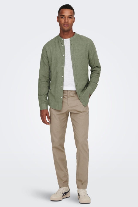 Only & Sons onscaiden ls solid linen mao shirt