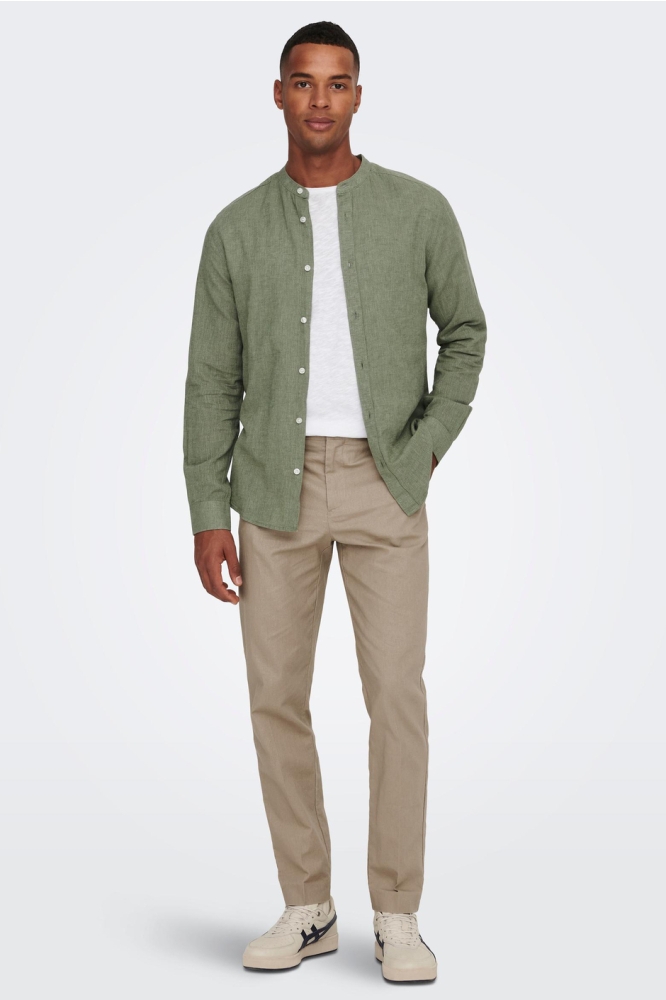 ONSCAIDEN LS SOLID LINEN MAO SHIRT 22019173 Swamp