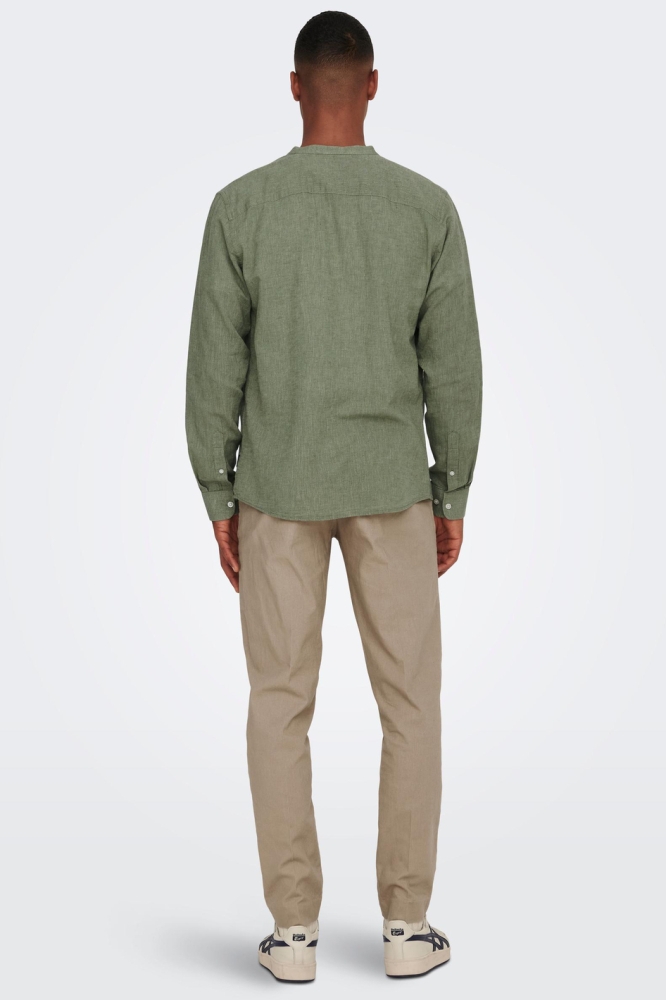 ONSCAIDEN LS SOLID LINEN MAO SHIRT 22019173 Swamp