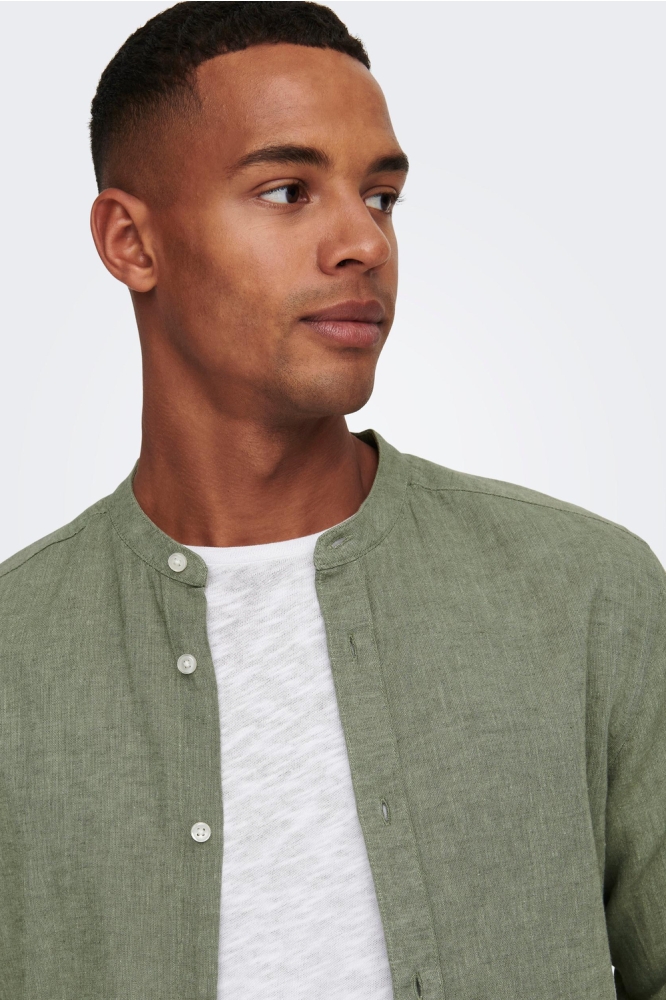 ONSCAIDEN LS SOLID LINEN MAO SHIRT 22019173 Swamp