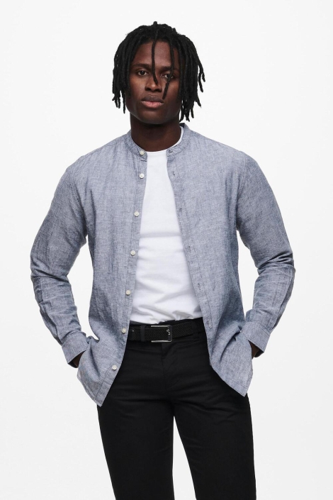 Only & Sons blauwe heren overhemd | Model vooraanzicht