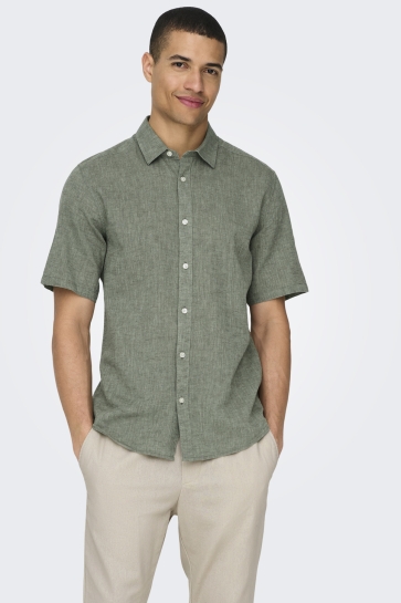 Only & Sons Overhemd ONSCAIDEN SS SOLID LINEN SHIRT NOOS 22009885 Swamp