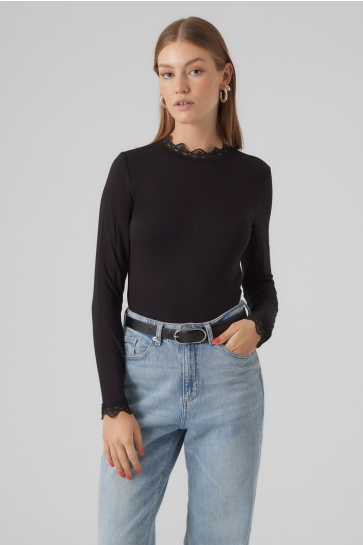 Vero Moda T-shirt VMROSA LS HIGHNECK TOP JRS NOOS 10295141 Black