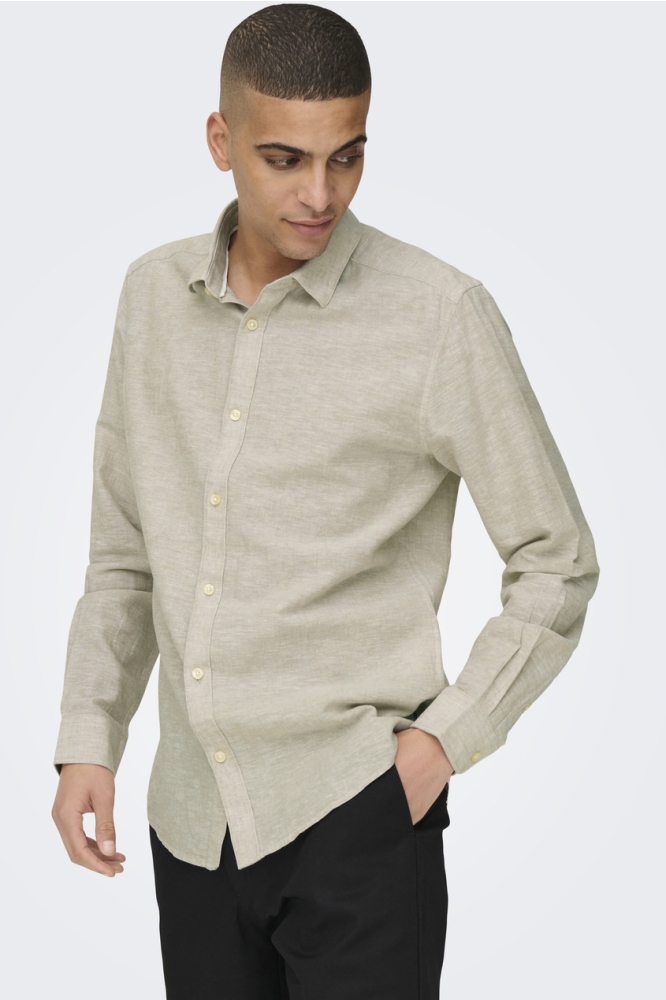 ONSCAIDEN LS SOLID LINEN SHIRT NOOS 22012321 CHINCHILLA