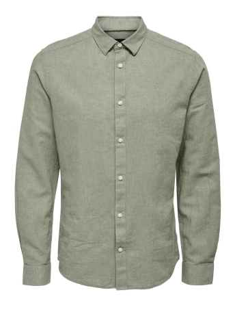 Only & Sons Overhemd ONSCAIDEN LS SOLID LINEN SHIRT NOOS 22012321 SWAMP