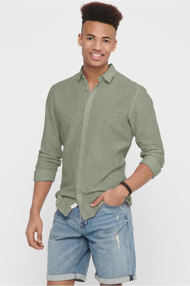 ONSCAIDEN LS SOLID LINEN SHIRT NOOS 22012321 SWAMP