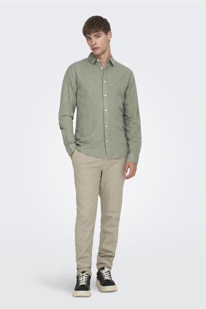 ONSCAIDEN LS SOLID LINEN SHIRT NOOS 22012321 SWAMP