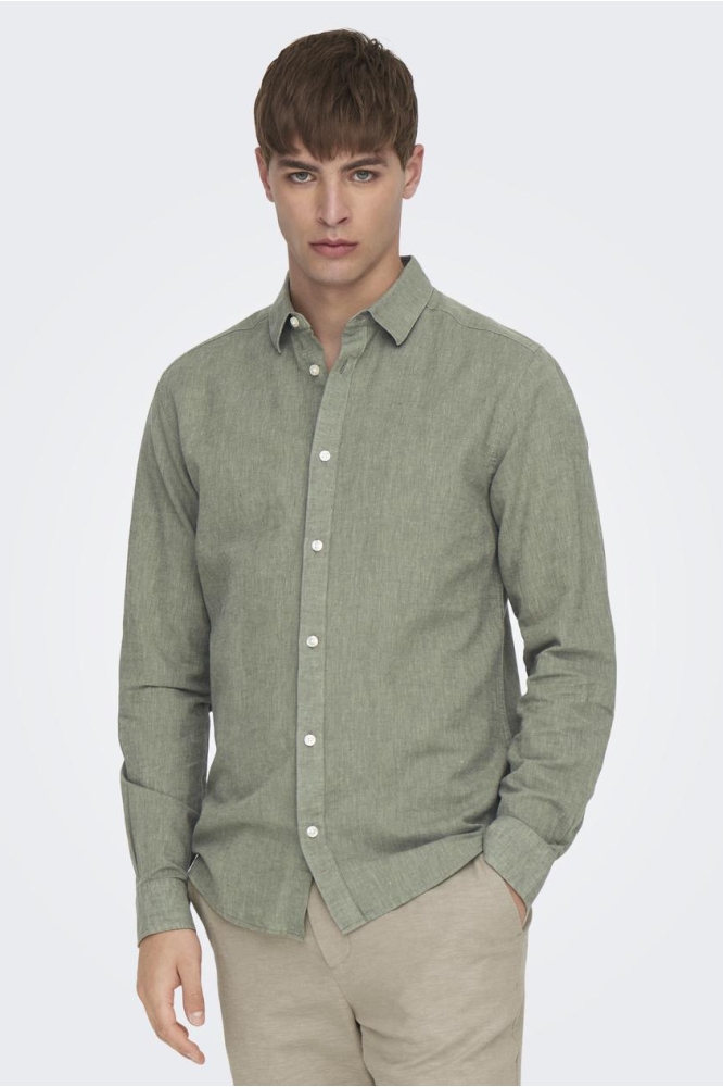 ONSCAIDEN LS SOLID LINEN SHIRT NOOS 22012321 SWAMP