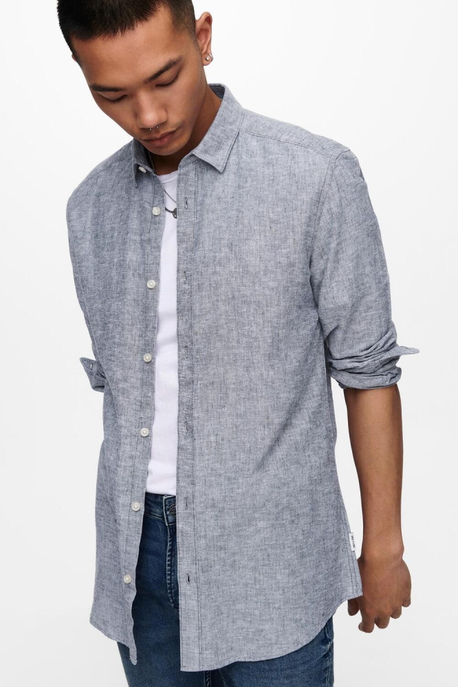 ONSCAIDEN LS SOLID LINEN SHIRT NOOS 22012321 DRESS BLUES